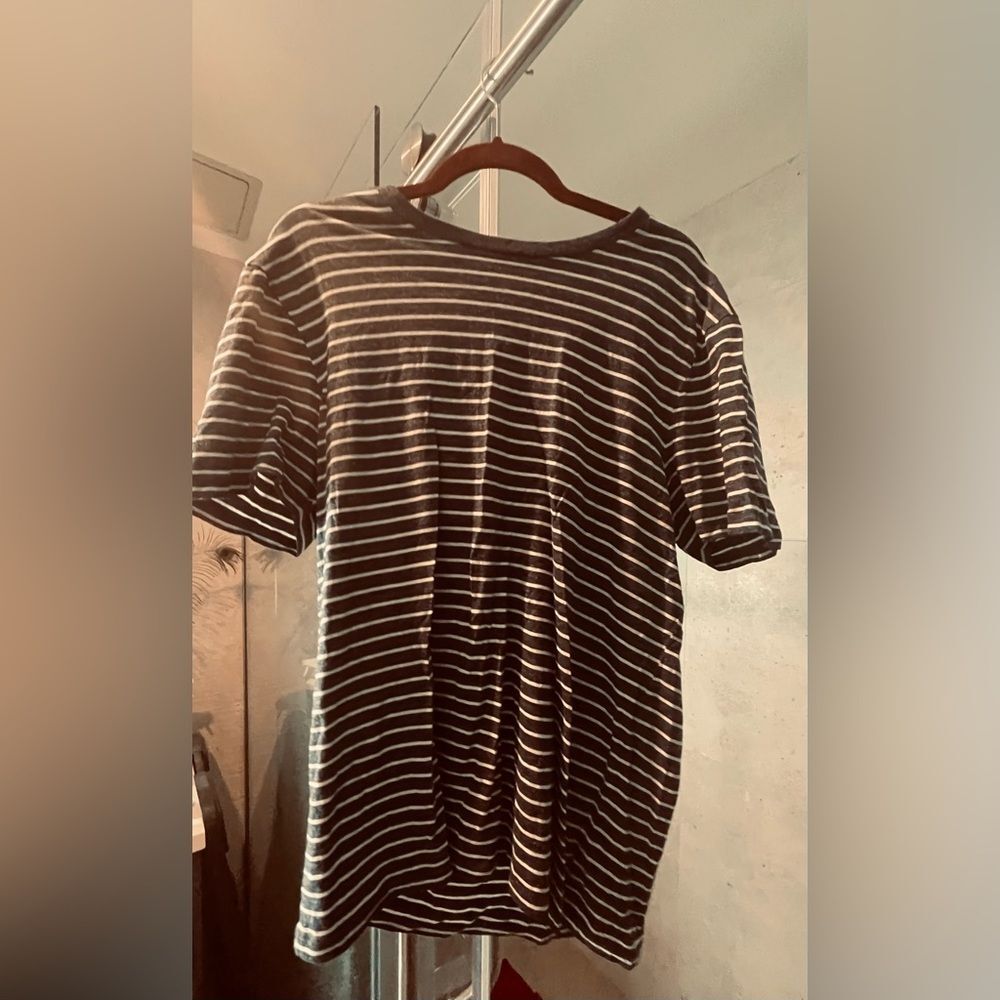 Vintage J Crew Casual Shirt - L - Y2K Short Sleeve Stripped Navy Blue Workshirt